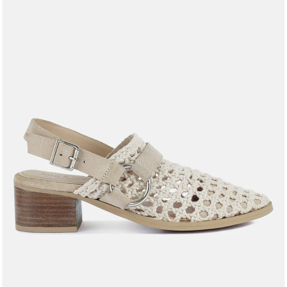 NWT Rag & Co. LEATHER ROSALIE Cream Block Heeled Sandal with Shoe bag